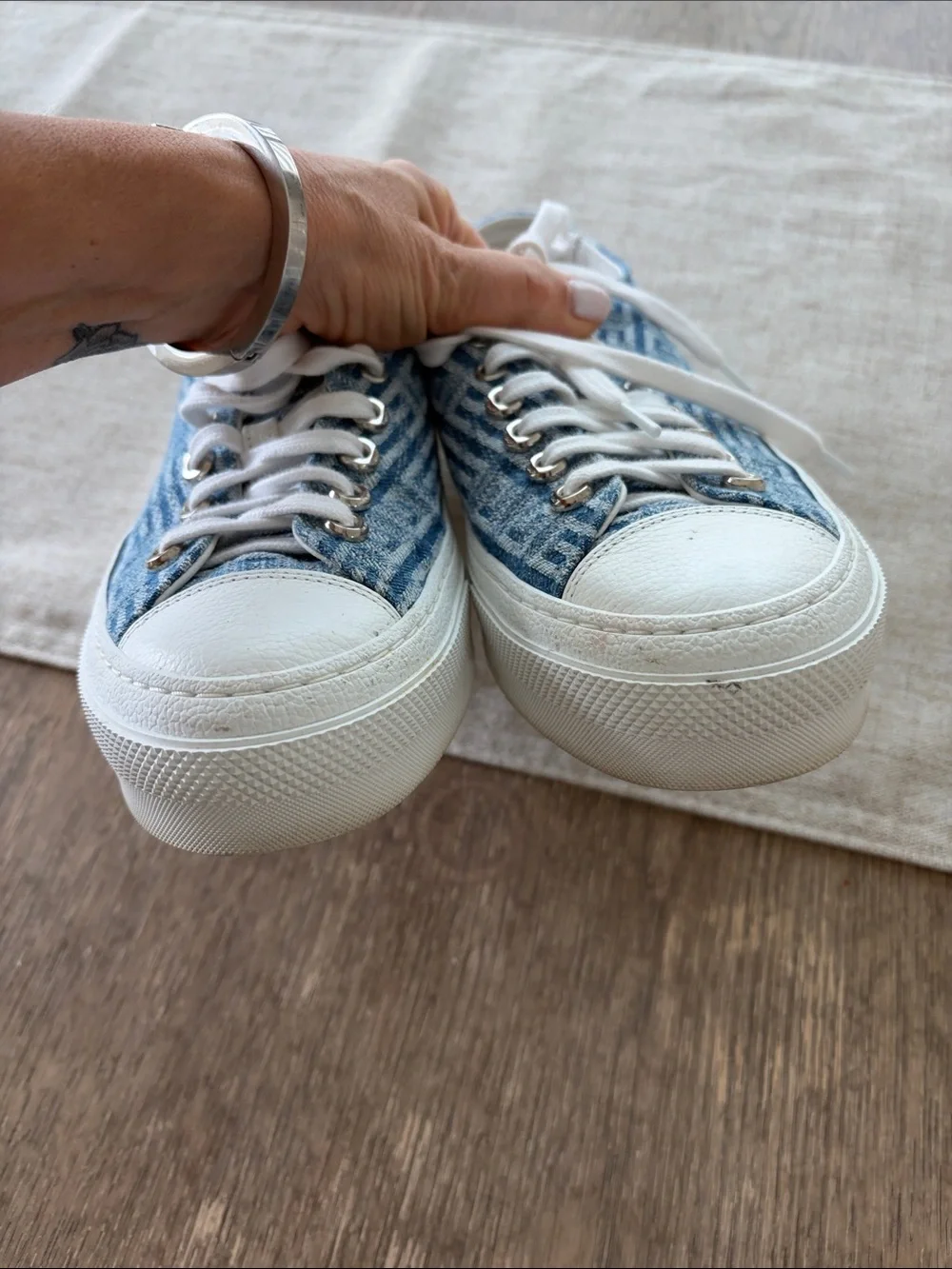 Givenchy Denim Pattern Low-Top Sneakers in Light Blue and White